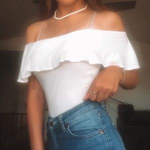 white off the shoulder shirt